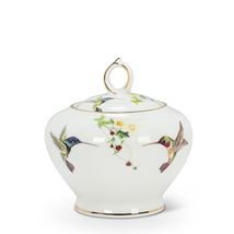 Hummingbird Cream and Sugar with Lid Bone China 10K Gold Accents White Beauty image 3