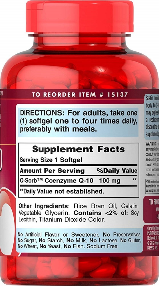 Puritans Pride QSORB CoQ10 100 mg Supports Heart Health** Important for Statin