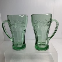 Pair VINTAGE  Libbey Coca-Cola Mug-Thick Green Glass with Handle. - $15.79