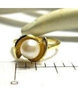 Vintage Ring 14K Yellow Gold Cultured Pearl 6.5mm Retro Style Size 7  3.4g - £192.63 GBP
