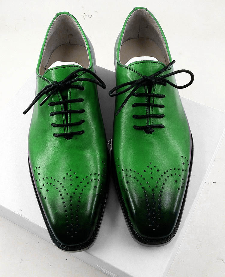 New Men's handmade Medallion Toe Green Oxford Genuine Leather Shoes 2019