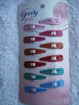 12 Goody Girls Bright & Bold Painted Metal Snap Hair Clips Blue Pink Red Orange - $9.00
