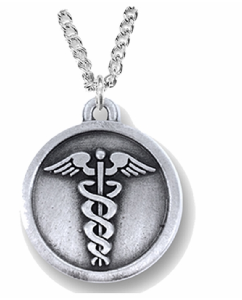 PEWTER MEDICAL CADUCEUS MEDAL NECKLACE AND CHAIN Necklaces & Pendants