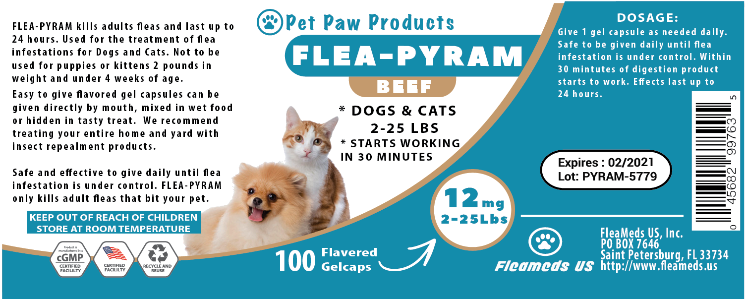 100 CAPSULES Flea Killer For DOGS and CATS 225 Lbs 12 Mg BEEF Flavored