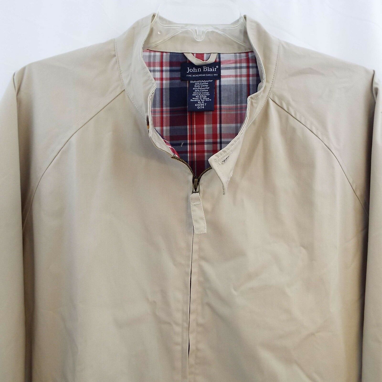 John Blair Mens XL Windbreaker Jacket Lightweight Full Zip Biege w