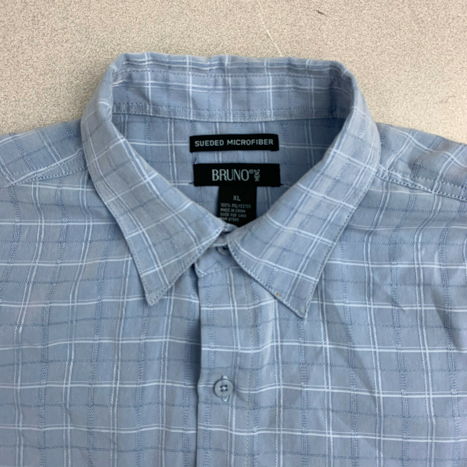 Bruno Sueded Microfiber Button Up Shirt Mens XL Short Sleeve Blue Check ...