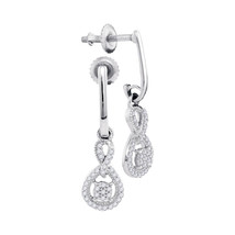 10k White Gold Womens Round Diamond Framed Cluster Dangle Earrings 1/5 Cttw - $279.00