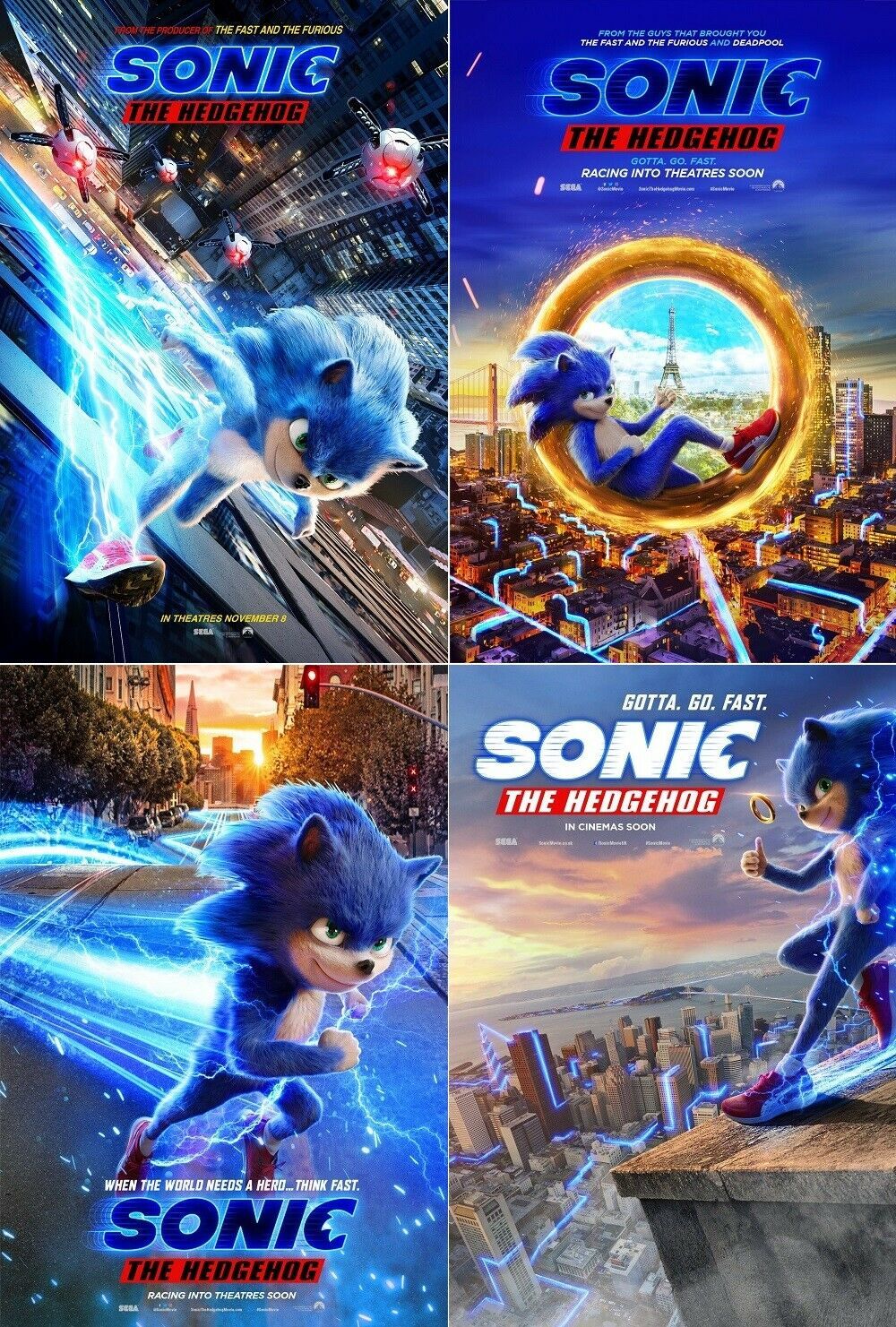 Sonic the Hedgehog Poster 2019 Movie Jim Carrey Film Print 18x24 24x36 27x40