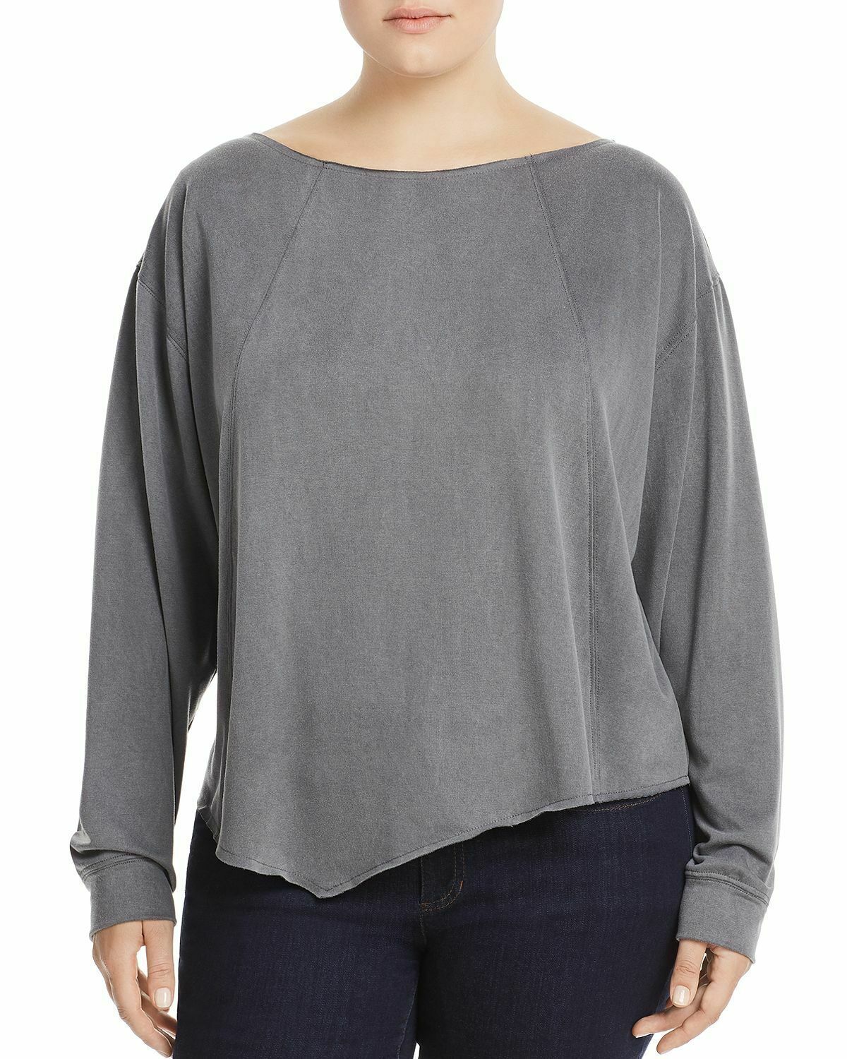 Elan Woman's Top Boat Neck Plus Size in Charcoal MSRP $108 Made in USA