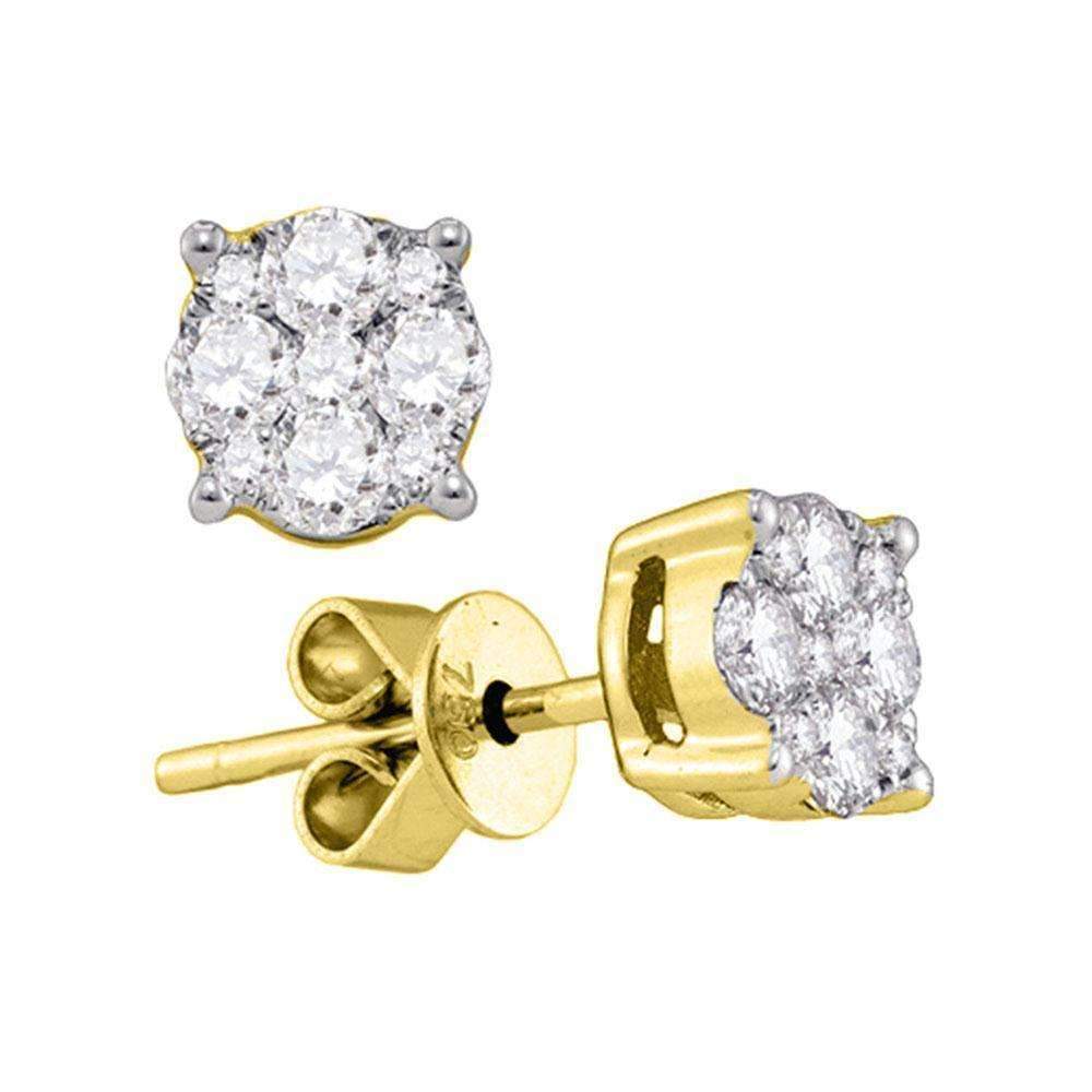 18Kt Yellow Gold Womens Diamond Cluster Stud Earrings 78 Cttw Fine