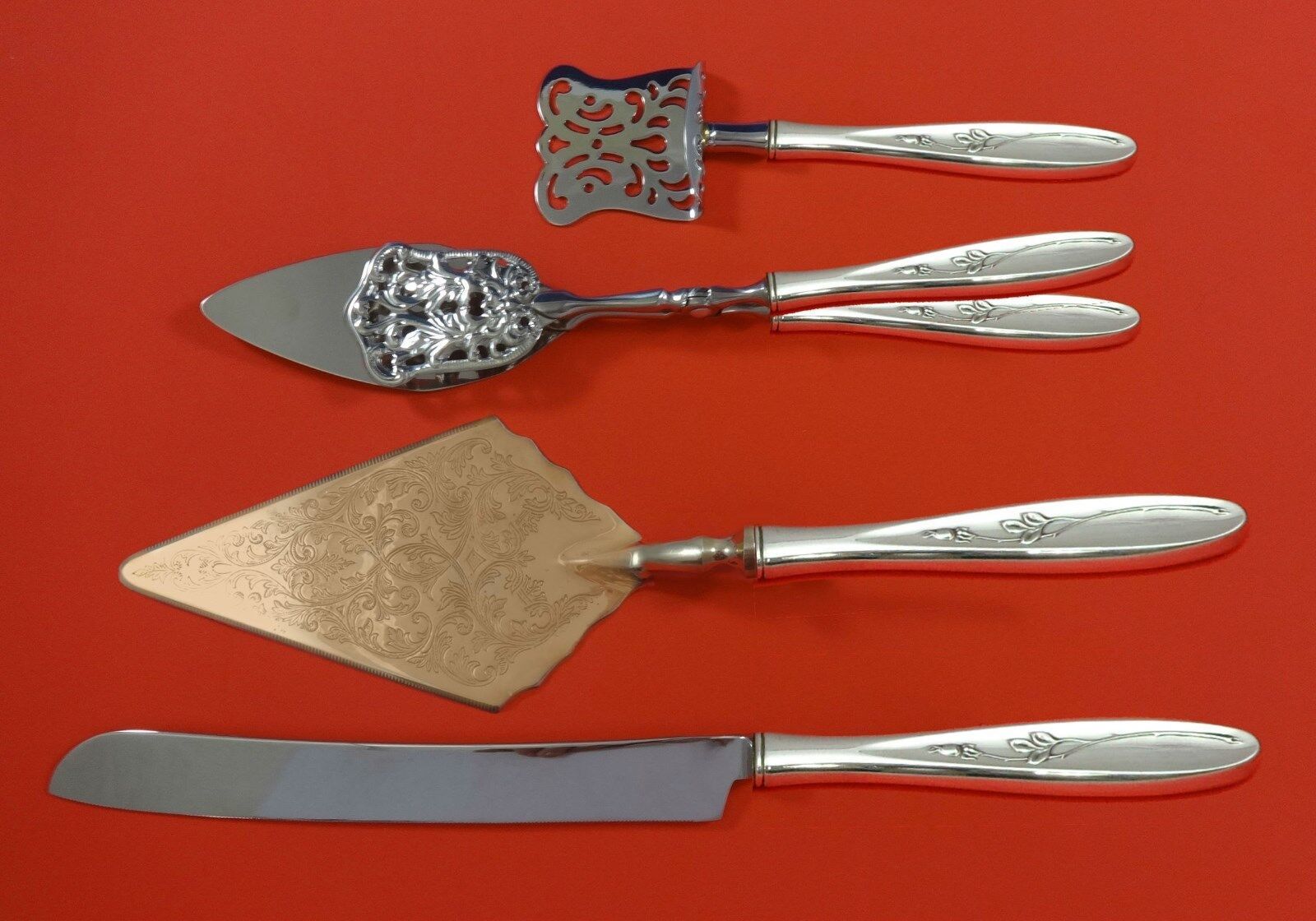 Primary image for Rose Solitaire by Towle Sterling Silver Dessert Serving Set 4pc Custom Made