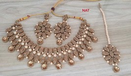Bollywood Indian Pearl Golden Stone Choker Necklace Fashion Jewelry Set A59 - $26.54