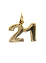 18K YELLOW GOLD NUMBER 21 TWENTY ONE PENDANT CHARM .7 INCHES 17 MM MADE IN ITALY image 1