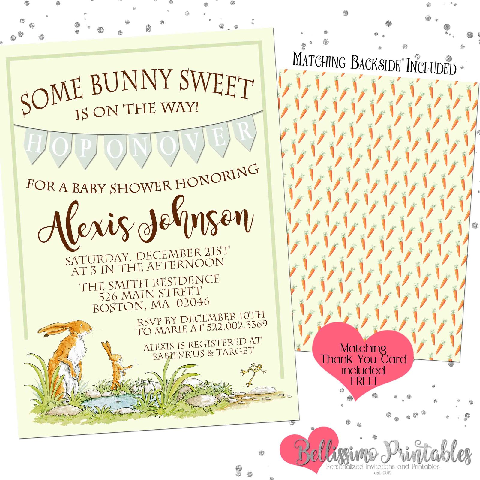 Guess how much i love you baby shower Invitation PRINTABLE FREE Thank you - Invitations ...