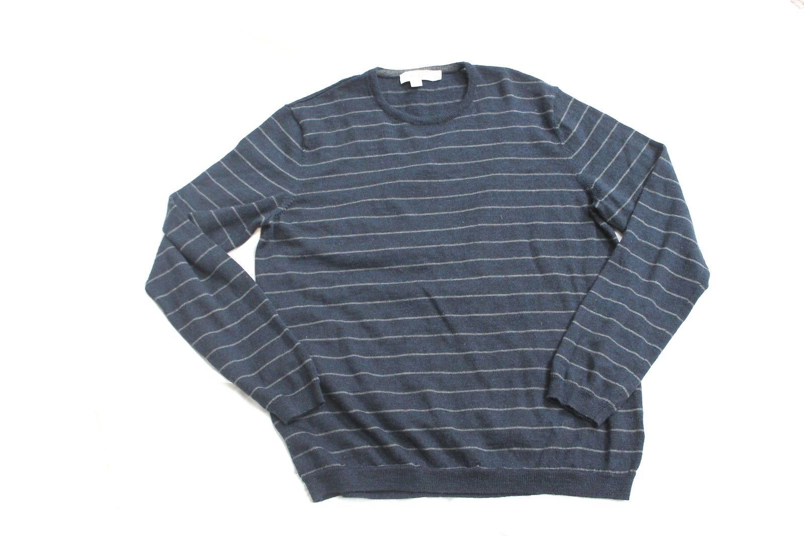CALVIN KLEIN Navy & Gray Striped Crewneck Sweater Shirt Sz M Wool Blend - $14.85