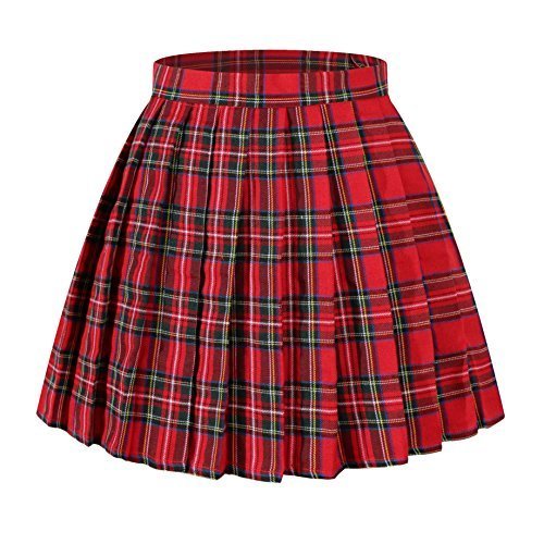 Girl`s Scottish tartan high Waist short Sex Skirts Costumes (M,Red Green Yellow
