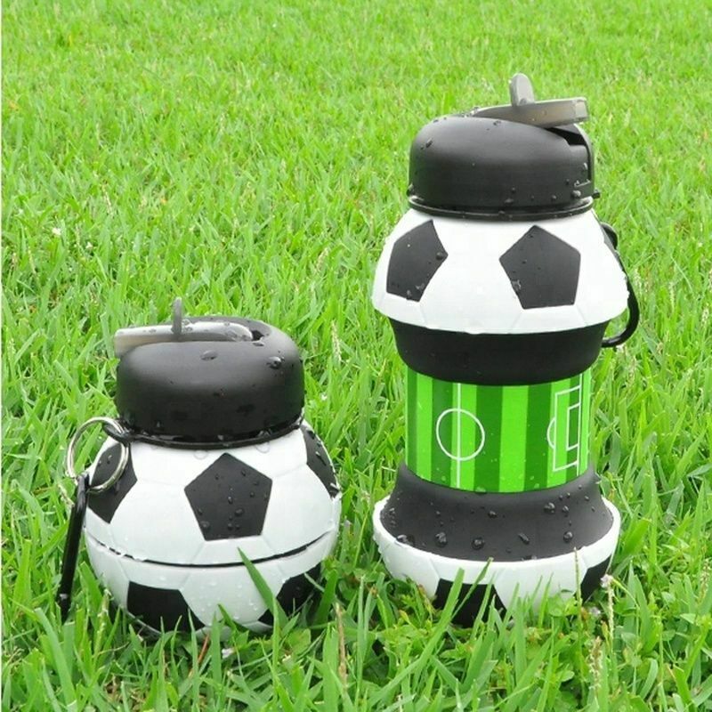 Sports Water Bottle Football With Straw Foldable Collapsible Travel Silicone Gym Water Bottles