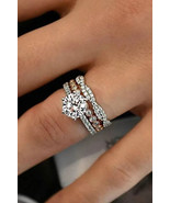 14K White Gold Over 2.12CT Round Cut Diamond Engagement Wedding Trio Rin... - $143.62