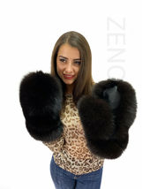 Fox Fur Mittens with Leather Winter Gloves Chocolate Fur Mittens image 4