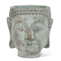Buddha Head Planter Gray Cement 8" High Waterproof Peace Far East 5" Opening image 2