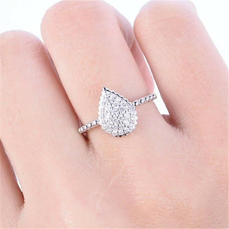 Gorgeous 925 Silver Women's Wedding Rings Pear Cut White Sapphire Ring Size 6-10