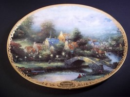 Thomas Kinkade oval porcelain collector plate Lamplight County gold rim 9x7" - $9.45