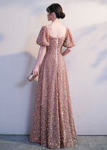 BLUSH PINK Sequin Midi Dress GOWNS Vintage Sleeved Wedding Party Sequin Dresses image 7