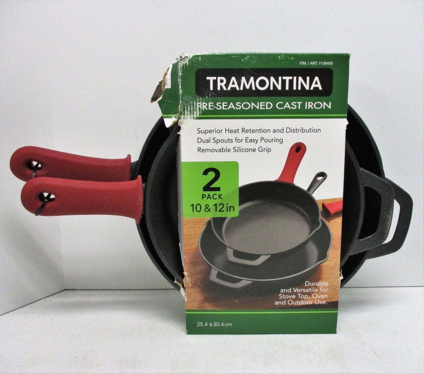 Tramontina PreSeasoned Cast Iron Pan 2 pack with Removable Silicone Grips Cookware