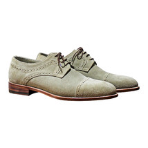 Handmade Men's Tan Suede Brogues Style Lace Up Dress/Formal Shoes image 1