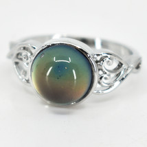 Vintage Inspired Silver Tone Color Changing Cabochon Heart Accent Mood Ring
