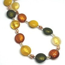 NECKLACE GREEN ORANGE YELLOW ROUNDED MURANO GLASS DISC, 45cm 18", MADE IN ITALY image 2