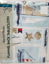 Flannel Back Vinyl Tablecloth 52"x70" Oblong, Nautical,Boats,Anchors,Seashore,Ap - $16.82