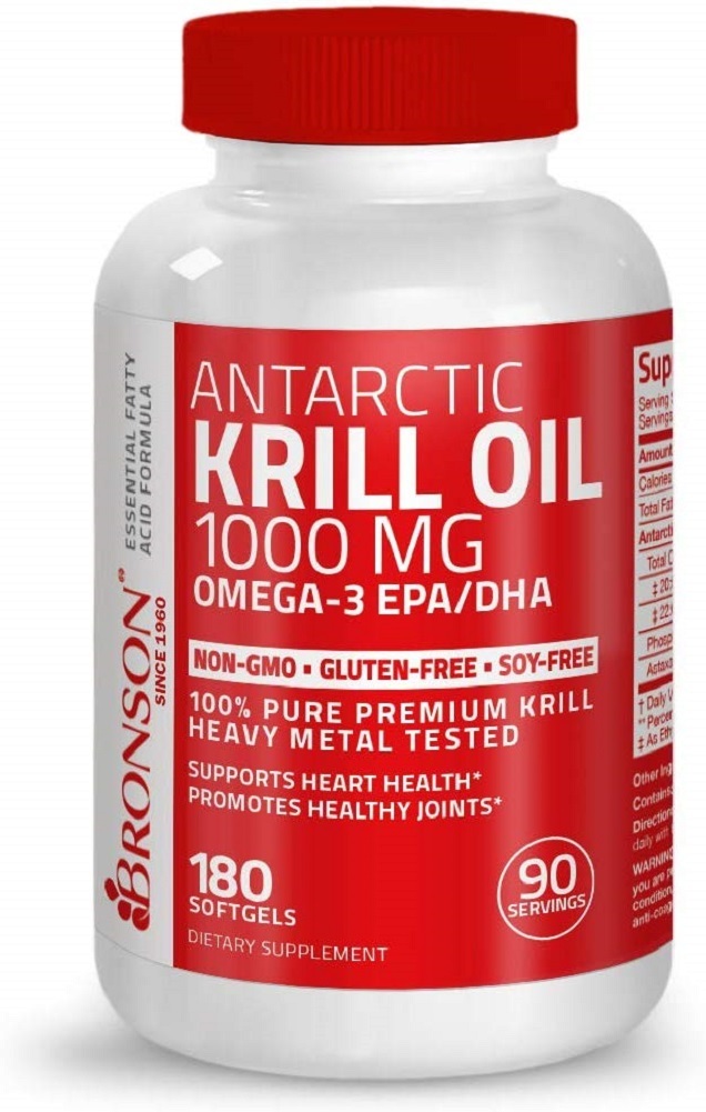 Bronson Antarctic Krill Oil 1000 mg with Omega-3s EPA, DHA, Astaxanthin