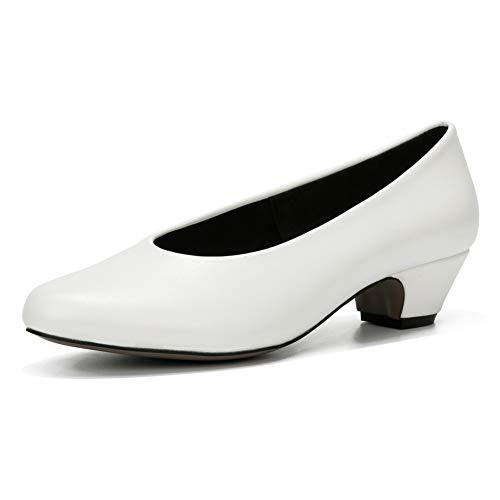 fereshte Women's Comfy Low Chunky Heel Dress Pump Shoes PU White EU38 