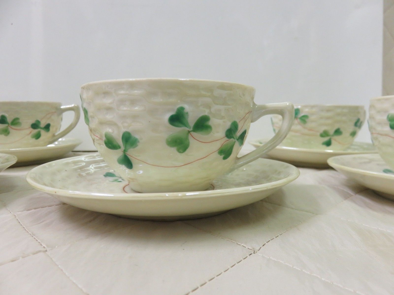 Shamrock Bone China Clover Basket Weave Beleek Style Vintage Set of 5