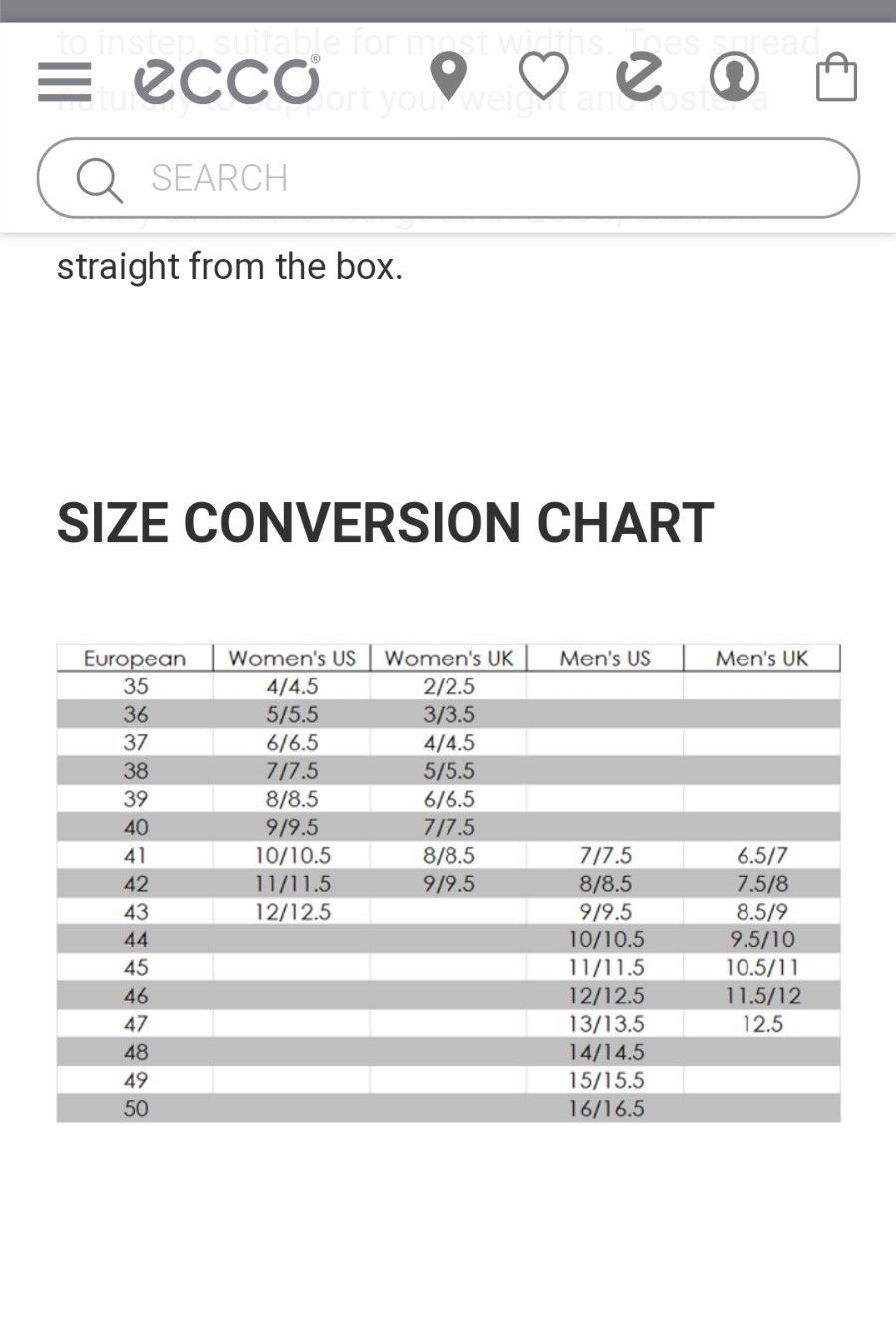 Ecco Womens Size Chart