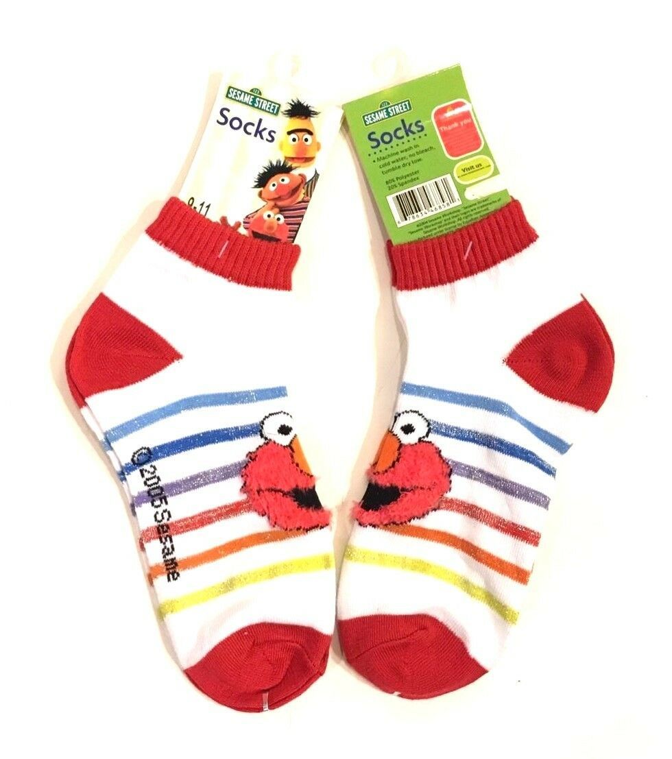 Sesame Street Elmo Fluffy Face Ankle Socks Size 9-11 New NWT Rainbow ...