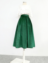 Women Emerald Green Midi Pleated Skirt Winter Warm Velvet Midi Pleated Skirt 