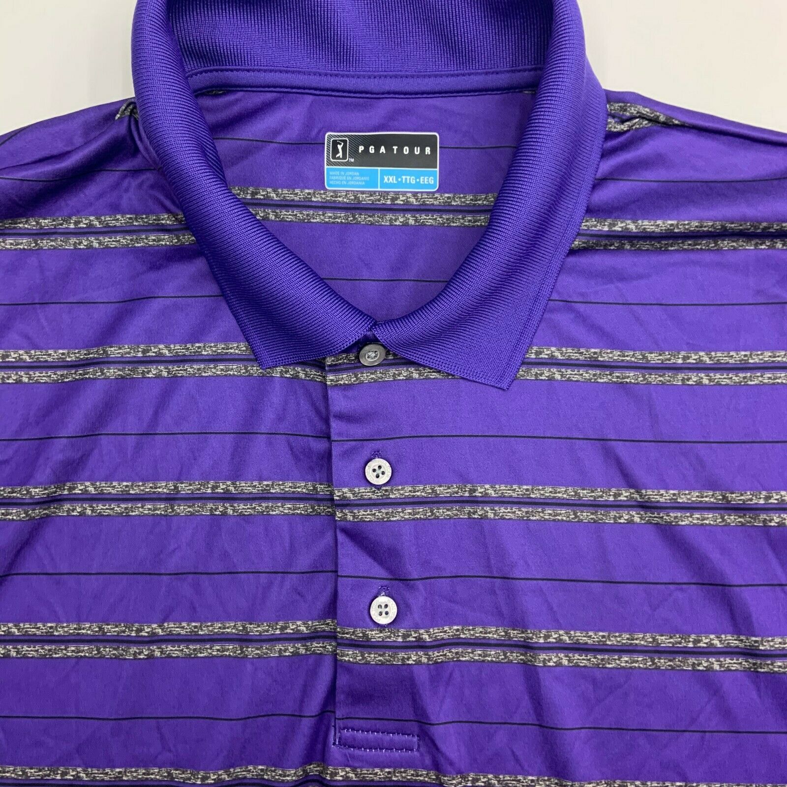 Pga Tour Polo Shirt Mens XXL Purple Gray Stripe Short Sleeve Casual ...