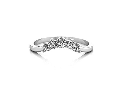 Elegant Touch 14K White Gold Plated Curved Matching Band for Ring Round Cubic Zi