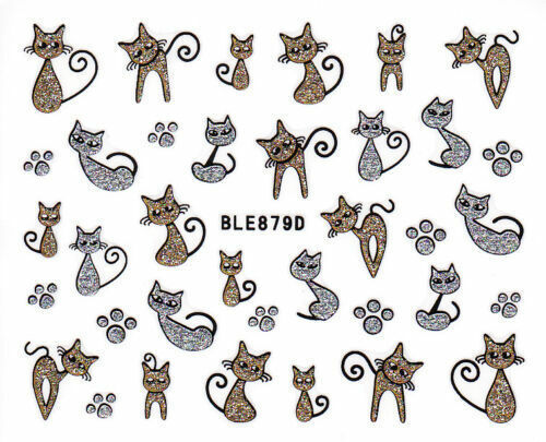 Nail Art 3D Decal Stickers Gold Silver Cats Glitter BLE879D - $3.39