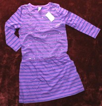 ❤️ J.CREW Striped Sequin Fiesta Purple Cotton Tunic Fall Dress Girl&#39;s 14... - $23.73