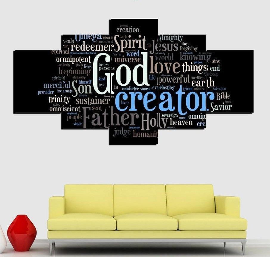 Framed 5 Pcs Names of God Christian Jesus Canvas Art Wall Art Picture