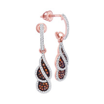 10k Rose Gold Womens Round Red Color Enhanced Diamond Dangle Earrings 3/8 - $500.00