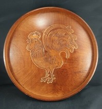 Round Hand-Carved Wood Rooster Serving Tray Platter 14.5&quot;  Rare, HTF MCM - $11.88