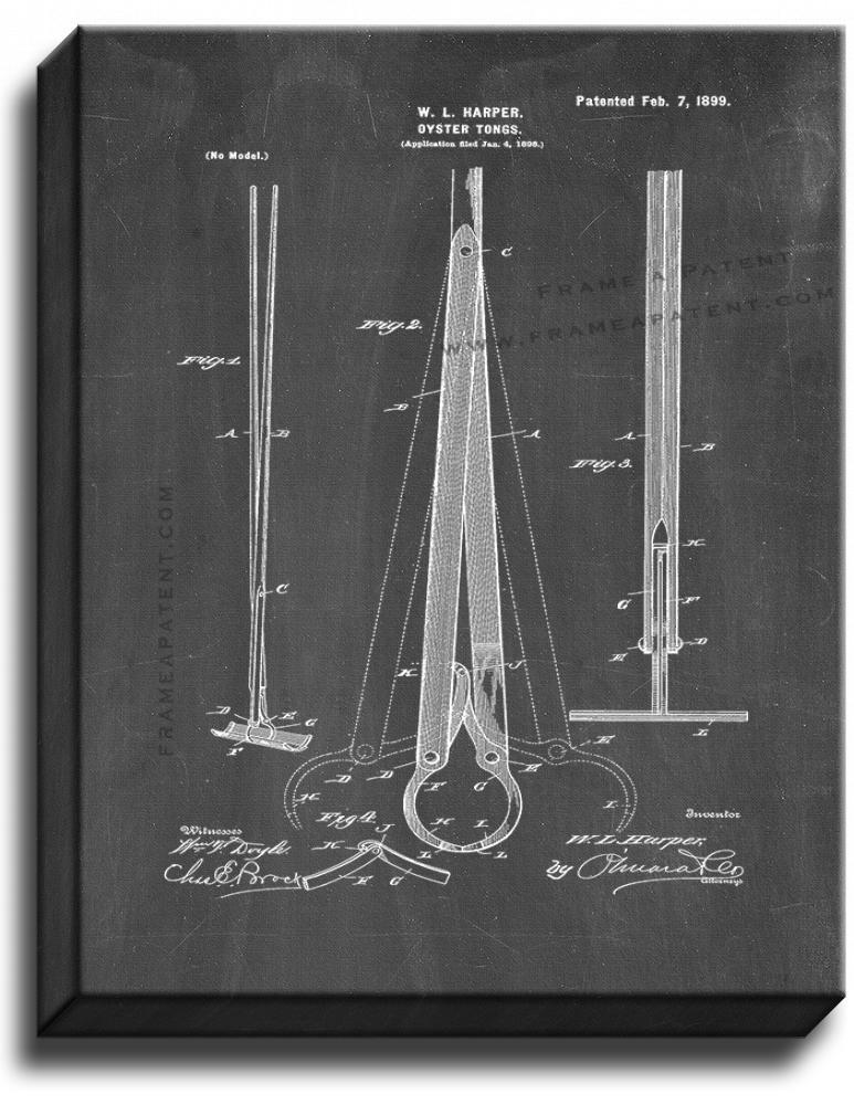 Oyster Tongs Patent Print Chalkboard on Canvas