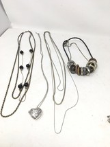 Jewelry Lot of 4  Necklaces  Silver Long Layered Heart Locket Gold Black Beads - $14.90