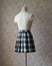 Black and White Plaid Skirt Mini Pleated Plaid Skirt Outfit A-line High Waisted image 4
