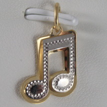 SOLID 18K WHITE & YELLOW GOLD MUSICAL NOTE PENDANT CHARM PENTAGRAM MADE IN ITALY image 1