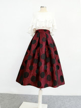 Burgundy Polka Dot Pleated Midi Skirt Women A-line Full Pleated Midi Party Skirt